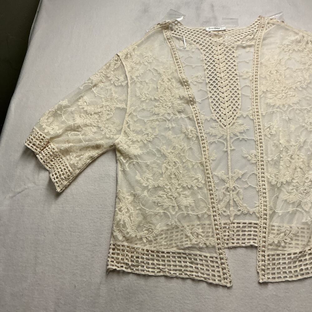 Roommates - Womens Boho Lace Duster Cardigan - Large - Ivory - Open Front , 3894 - Picture 2 of 9